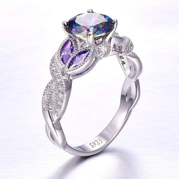 Sterling Silver Rainbow Topaz Engagement Ring Women Gift Size 5-9 - Picture 3 of 8